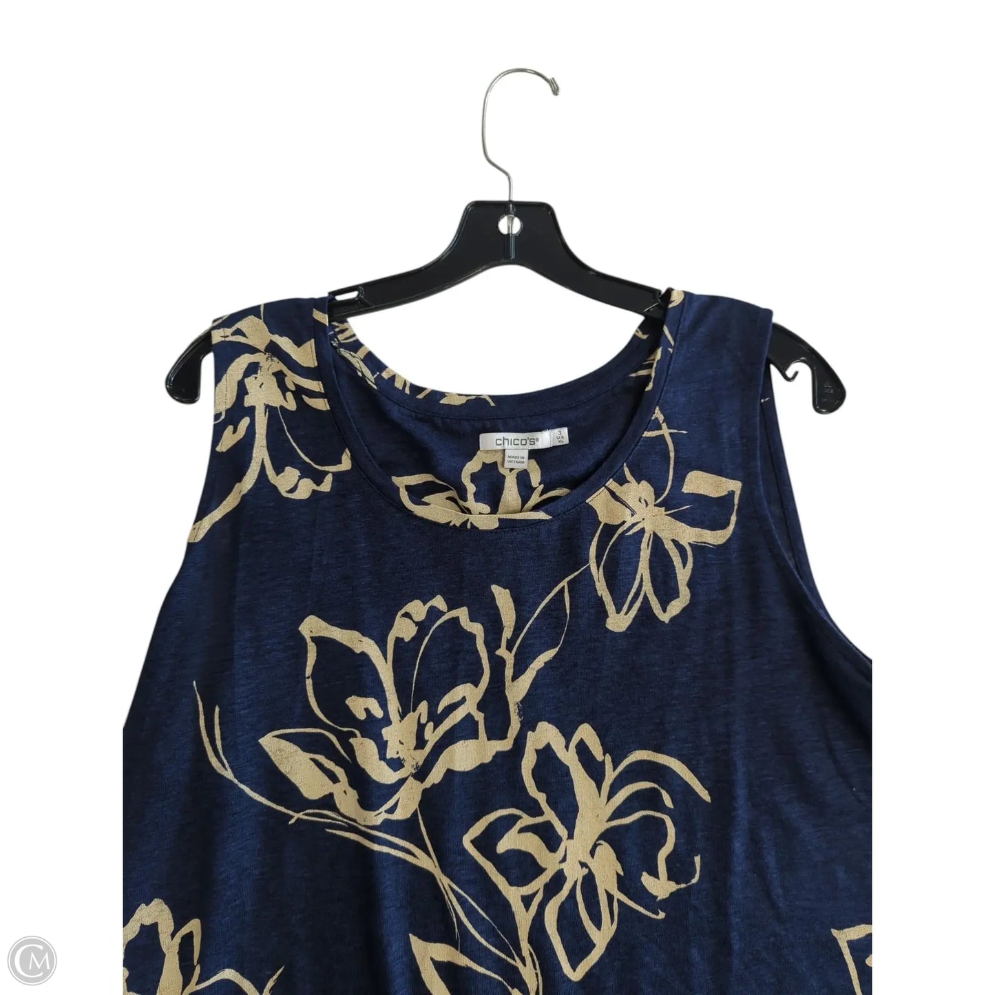 Top Sleeveless By Chicos In Blue & Tan, Size: Xl