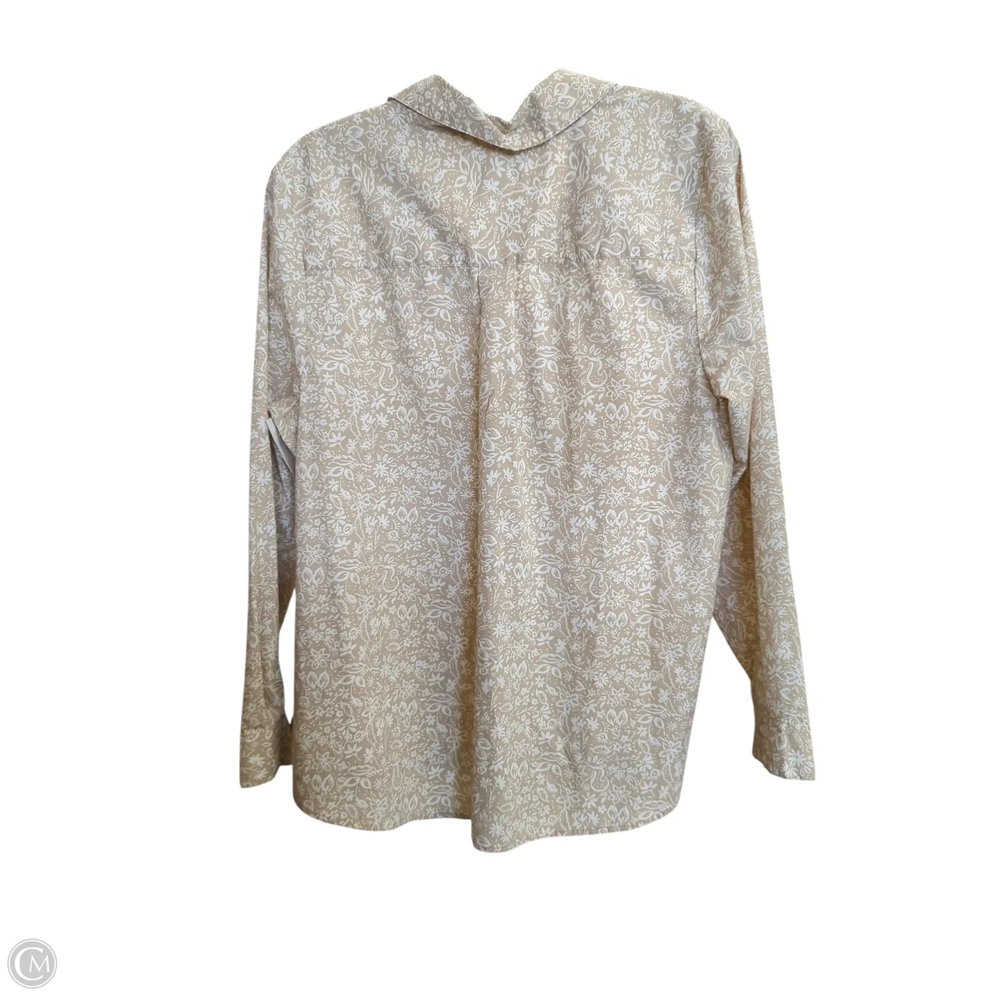 Blouse Long Sleeve By Denim And Company In Tan & White, Size: L