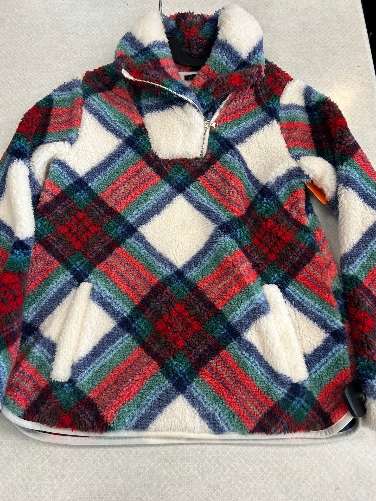 Top Long Sleeve Fleece Pullover By Talbots In Plaid, Size: Xs