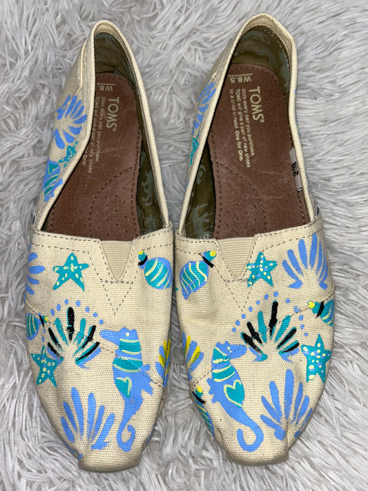 White Blue Shoes Flats Other Toms, Size 8.5