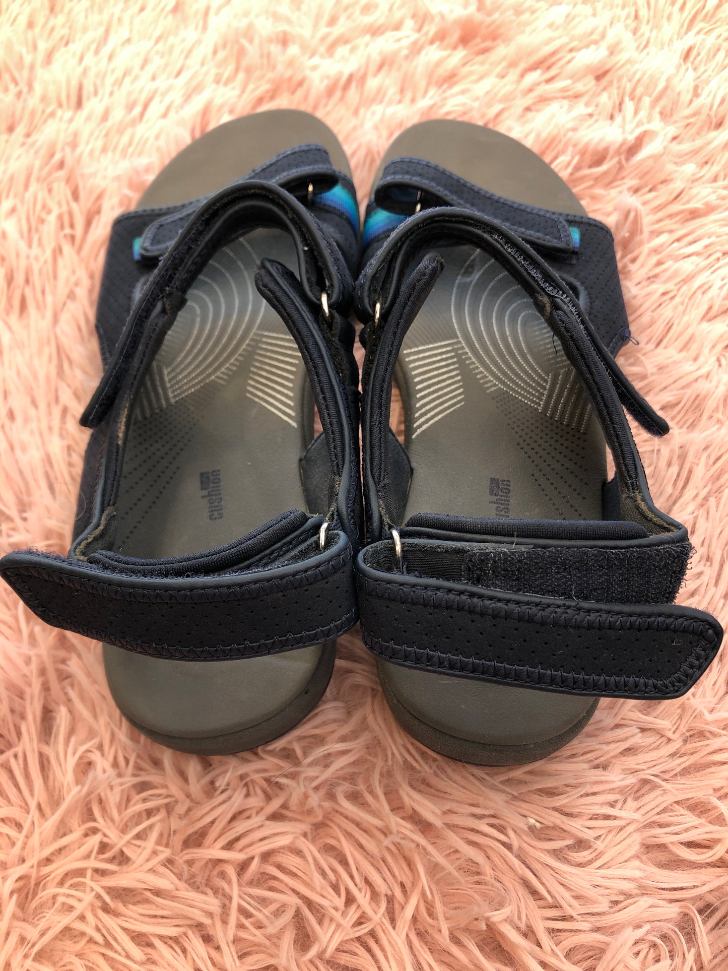 Navy Sandals Flats Clarks, Size 10