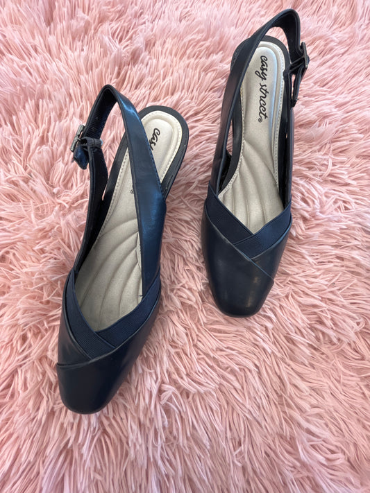 Navy Shoes Heels Block Easy Street, Size 8.5