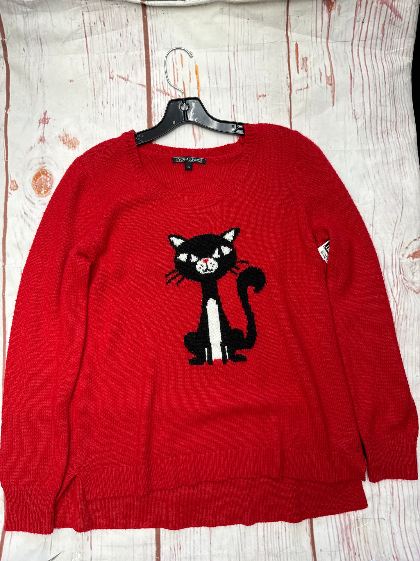 Sweater By Clothes Mentor In Red Black, Size: L