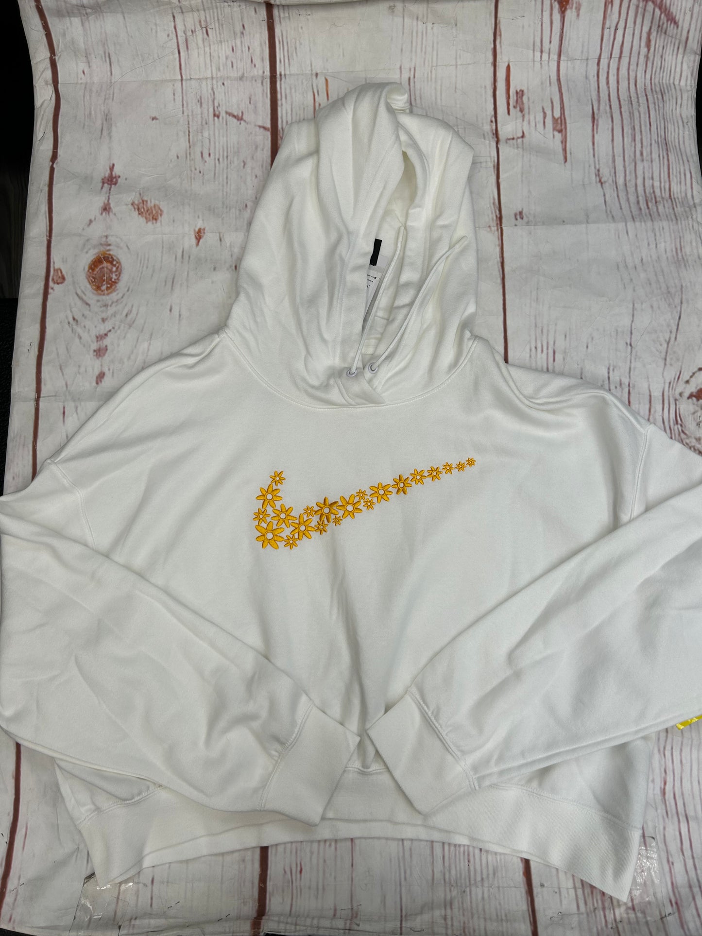 Athletic Sweatshirt Hoodie By Nike Apparel In White Yellow, Size: Xl