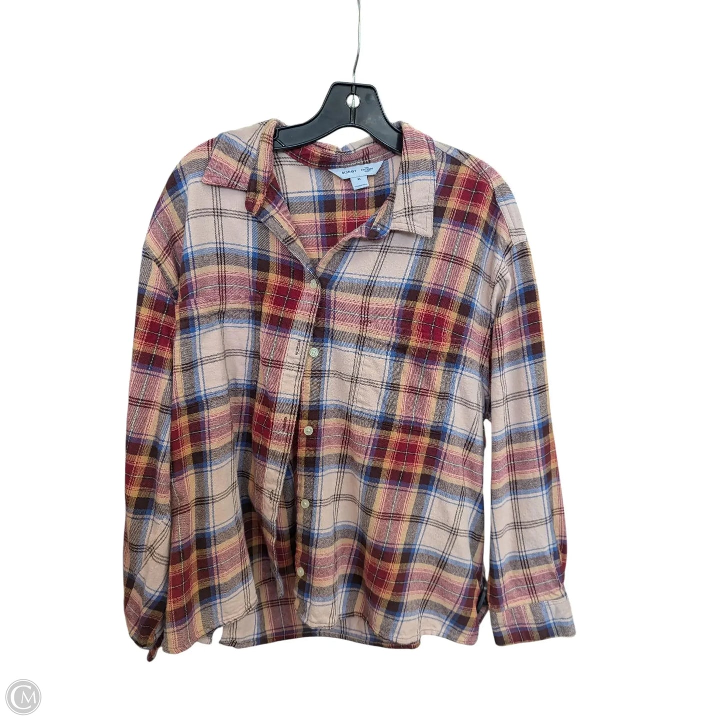 Blouse Long Sleeve By Old Navy In Plaid Pattern, Size: Xl