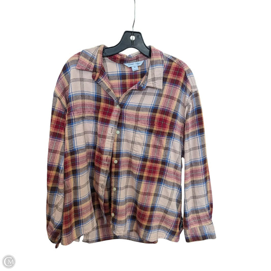 Blouse Long Sleeve By Old Navy In Plaid Pattern, Size: Xl