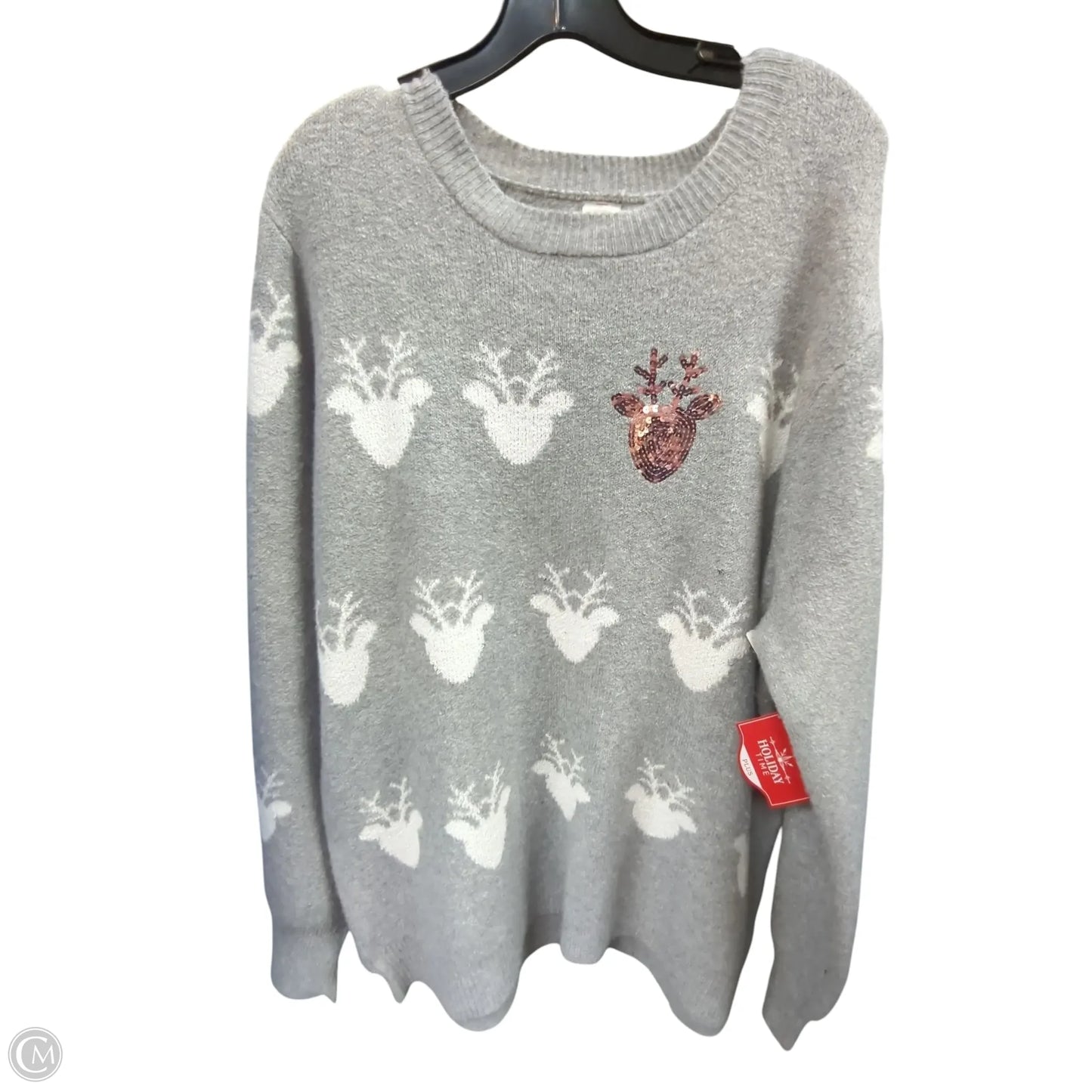 Sweater By Clothes Mentor In Grey & White, Size: 3x