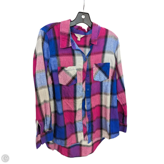 Blouse Long Sleeve By Terra & Sky In Plaid Pattern, Size: Xl