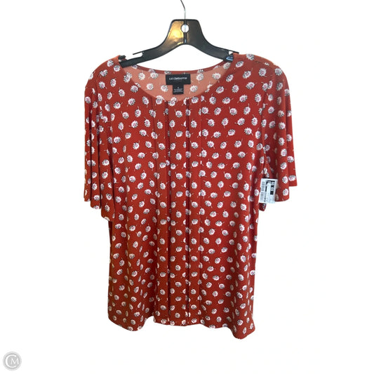 Top Short Sleeve By Liz Claiborne In Orange & White, Size: S