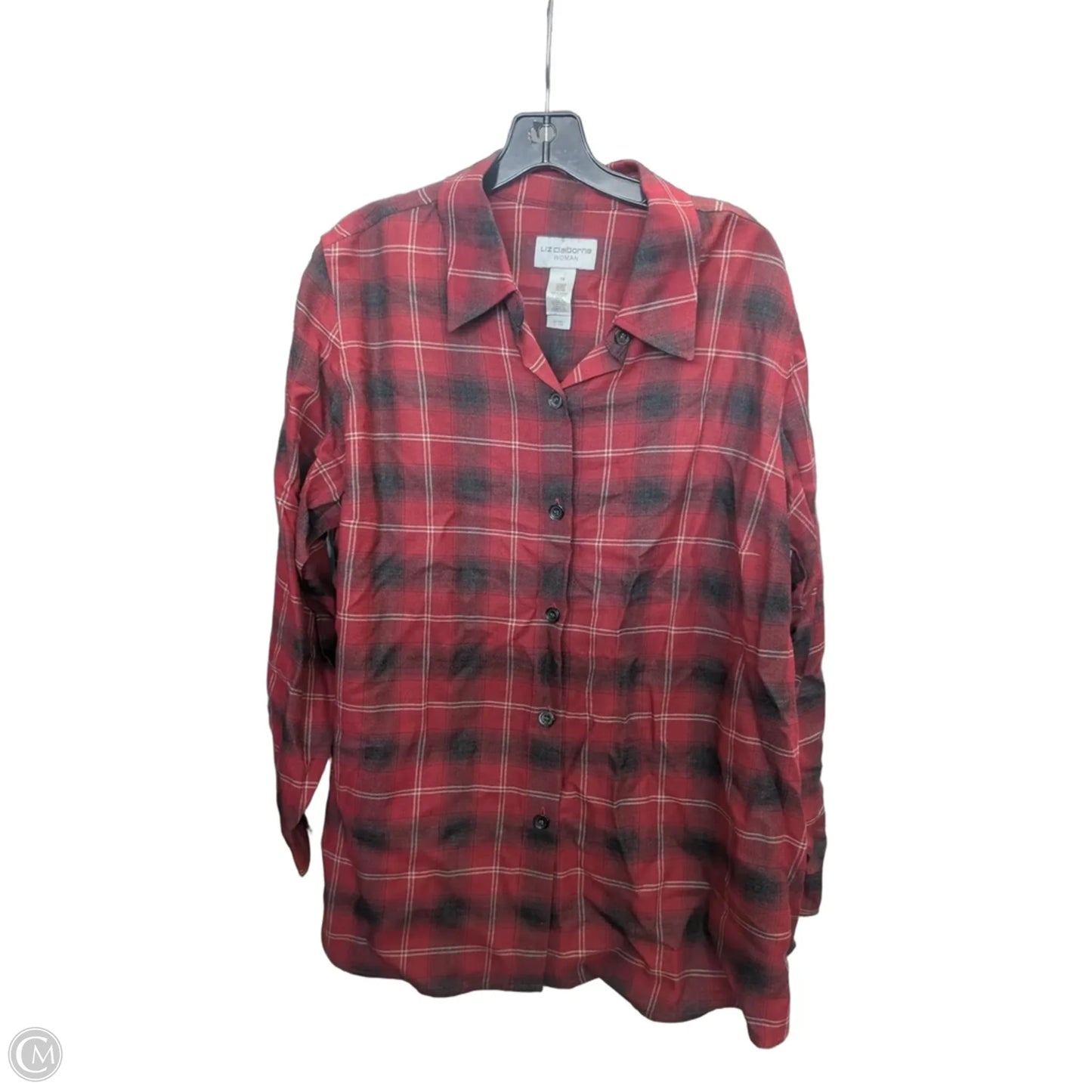 Top Long Sleeve By Liz Claiborne In Plaid Pattern, Size: 1x