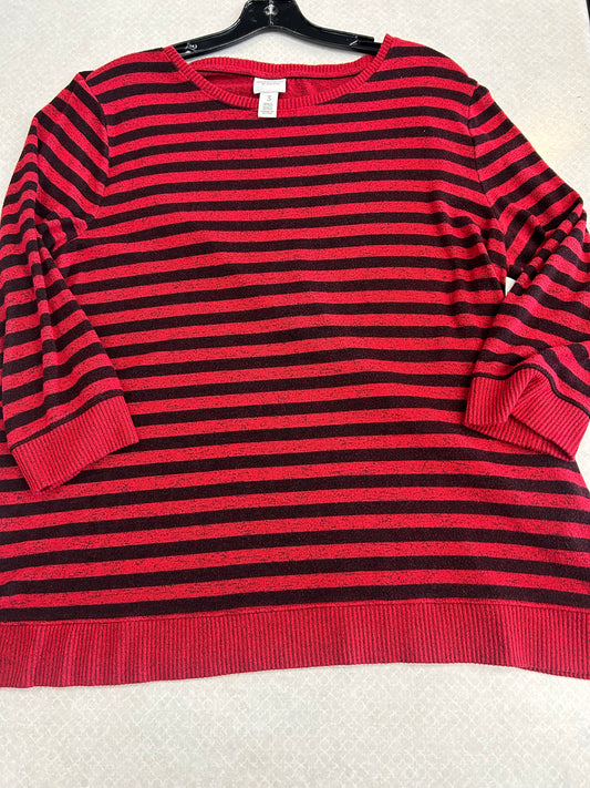 Top 3/4 Sleeve By Chicos In Black & Red, Size: 3x