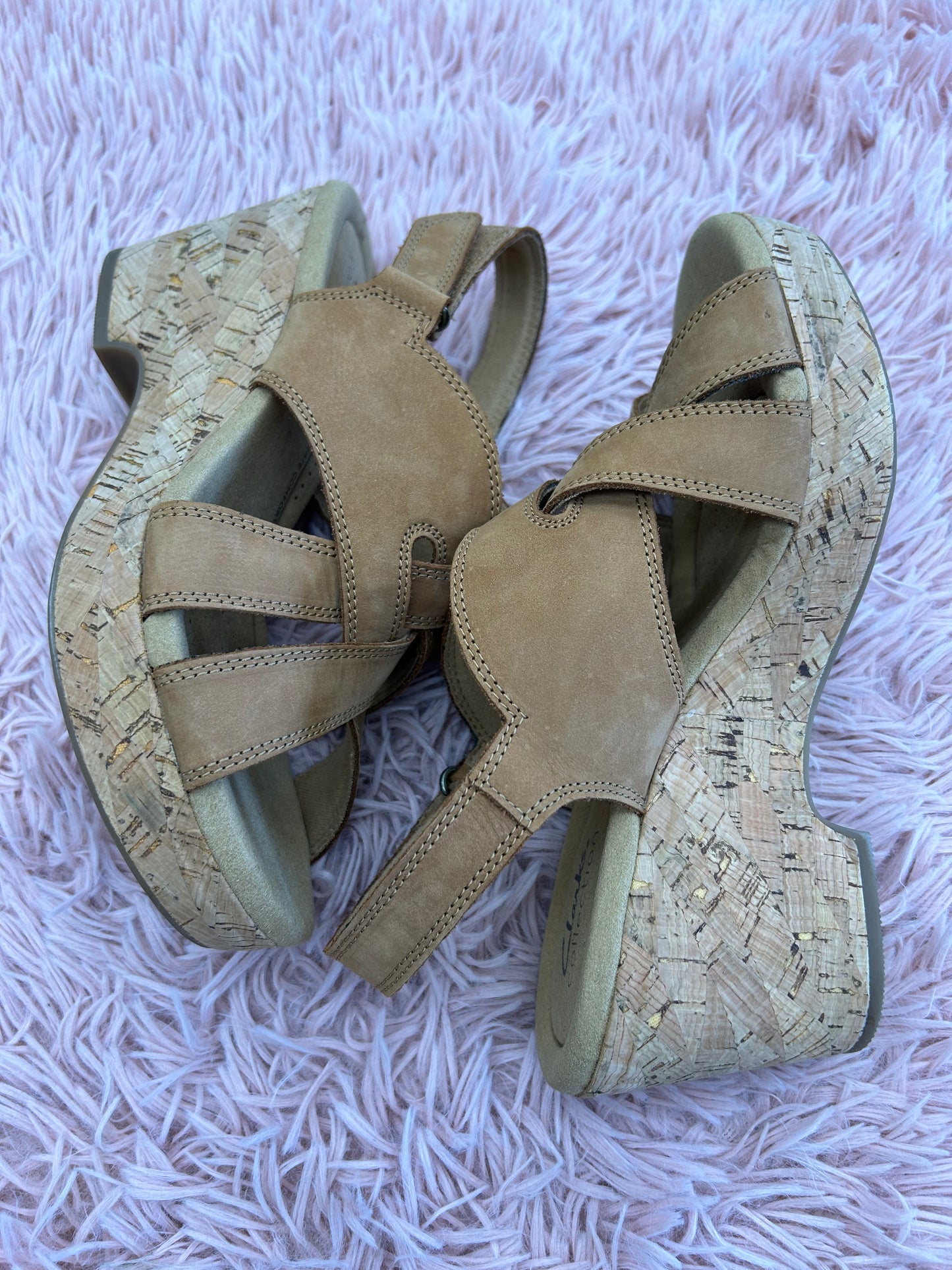 Shoes Heels Wedge By Clarks In Tan, Size: 8