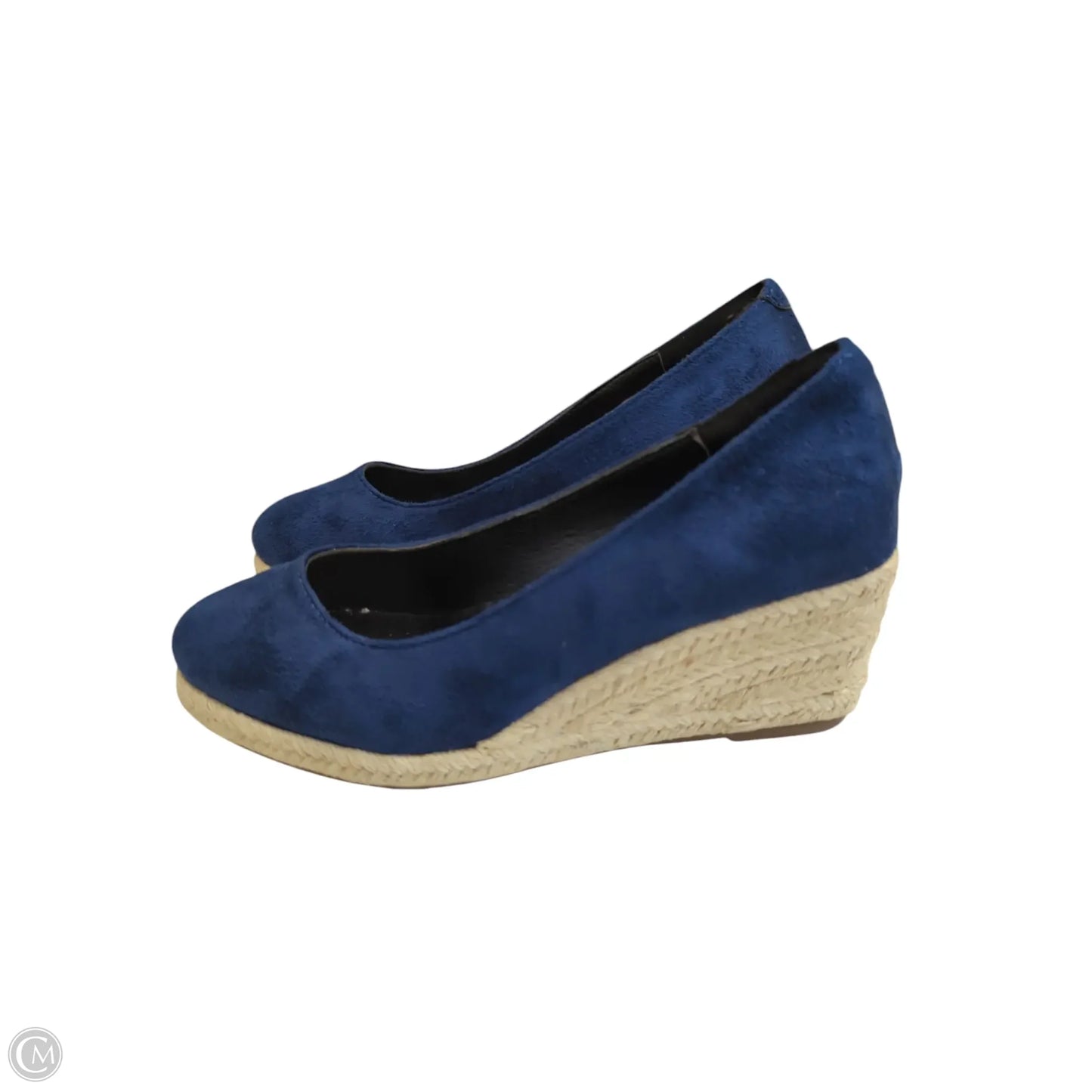 Shoes Heels Wedge By Clothes Mentor In Blue & Cream, Size: 7