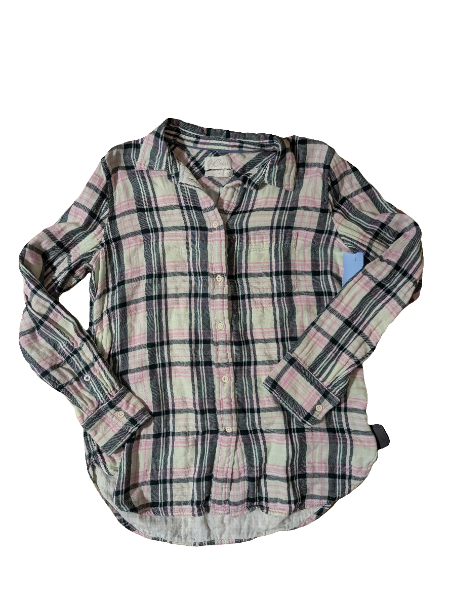 Blouse Long Sleeve By J. Crew In Plaid Pattern, Size: S